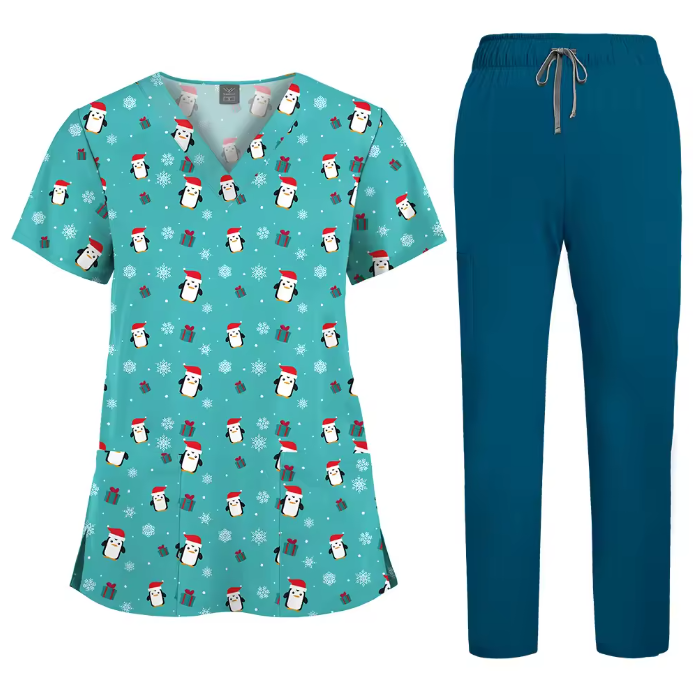 Healthcare Scrubs Uniforms Sets Printed Hospital Uniforms V-neck Summer Comfortable Work Clothes for Doctors and Nurses SPA