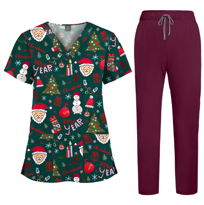 Healthcare Scrubs Uniforms Sets Printed Hospital Uniforms V-neck Summer Comfortable Work Clothes for Doctors and Nurses SPA