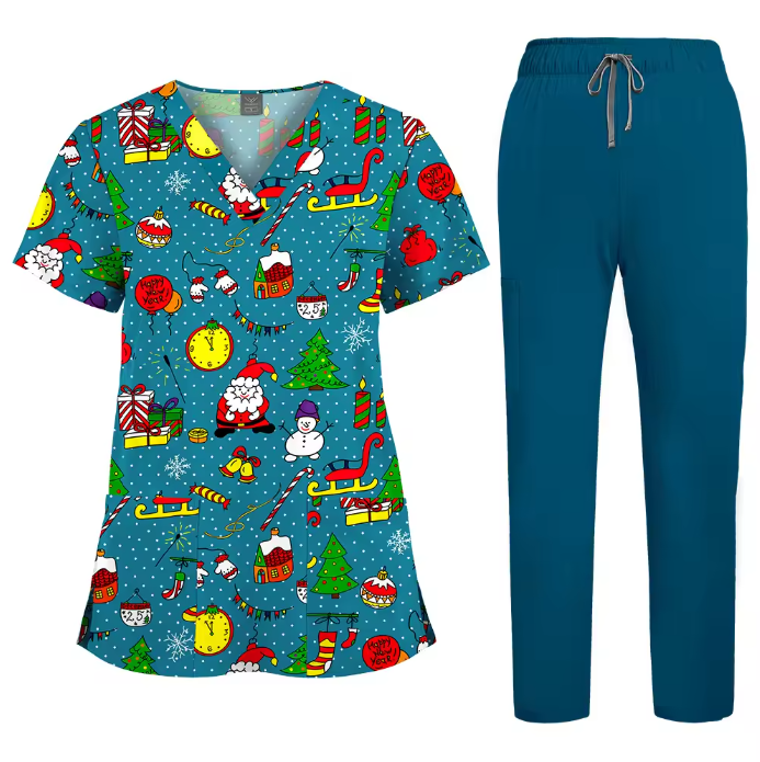 Healthcare Scrubs Uniforms Sets Printed Hospital Uniforms V-neck Summer Comfortable Work Clothes for Doctors and Nurses SPA