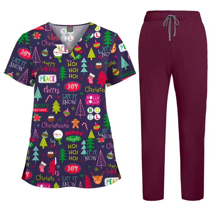 Healthcare Scrubs Uniforms Sets Printed Hospital Uniforms V-neck Summer Comfortable Work Clothes for Doctors and Nurses SPA