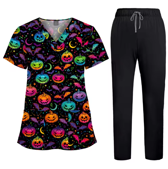 Healthcare Scrubs Uniforms Sets Printed Hospital Uniforms V-neck Summer Comfortable Work Clothes for Doctors and Nurses SPA