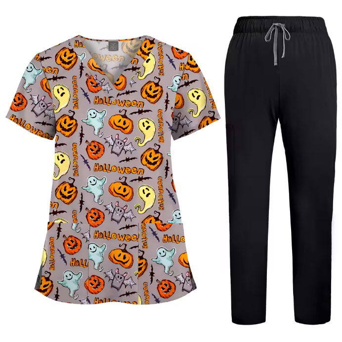 Healthcare Scrubs Uniforms Sets Printed Hospital Uniforms V-neck Summer Comfortable Work Clothes for Doctors and Nurses SPA