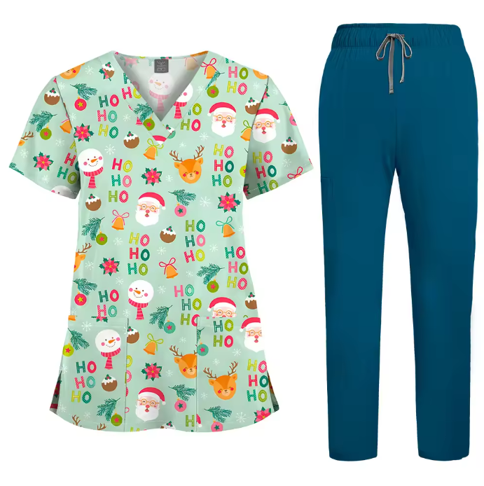 Healthcare Scrubs Uniforms Sets Printed Hospital Uniforms V-neck Summer Comfortable Work Clothes for Doctors and Nurses SPA