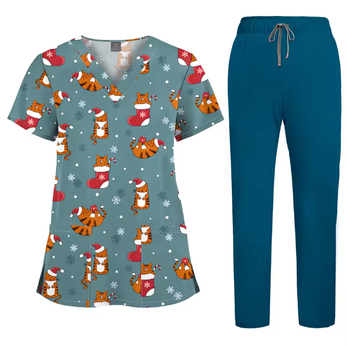 Healthcare Scrubs Uniforms Sets Printed Hospital Uniforms V-neck Summer Comfortable Work Clothes for Doctors and Nurses SPA