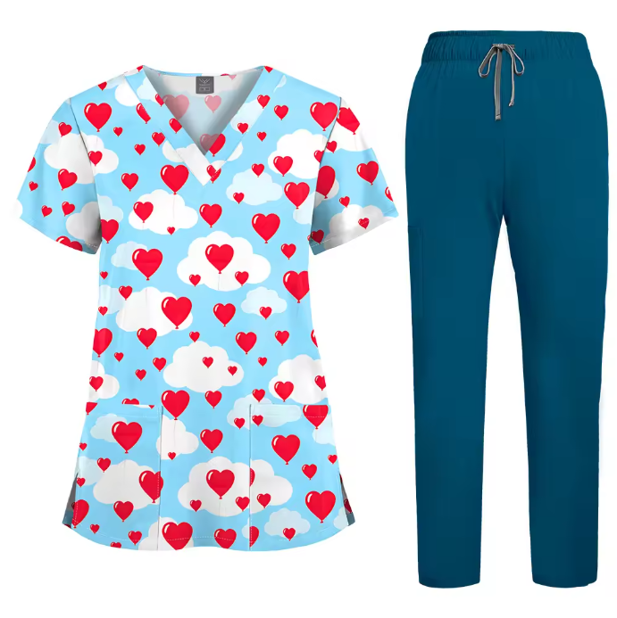 Healthcare Scrubs Uniforms Sets Printed Hospital Uniforms V-neck Summer Comfortable Work Clothes for Doctors and Nurses SPA