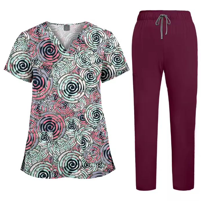 Healthcare Scrubs Uniforms Sets Printed Hospital Uniforms V-neck Summer Comfortable Work Clothes for Doctors and Nurses SPA