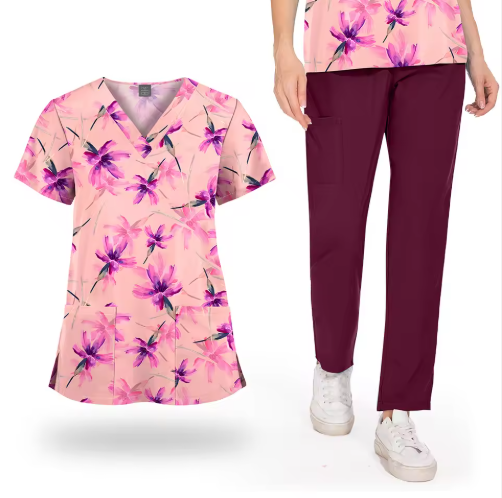 Healthcare Scrubs Uniforms Sets Printed Hospital Uniforms V-neck Summer Comfortable Work Clothes for Doctors and Nurses SPA