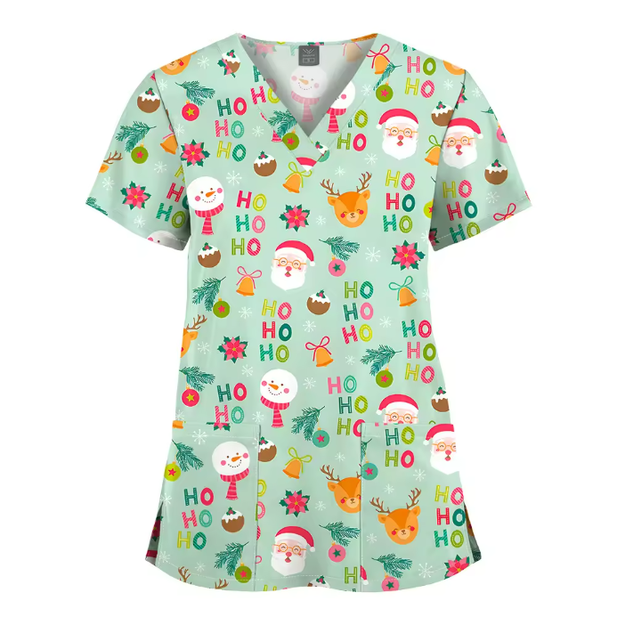 Custom Printed Uniform Tops V-Neck Hospital Printed Scrubs Uniforms Sets Men and Women Cartoon T-shirt Printed Uniform