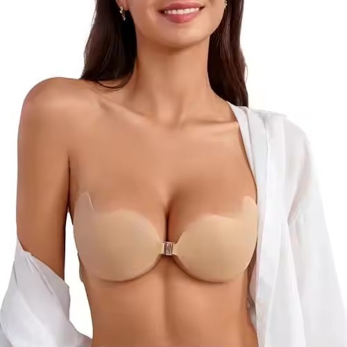 Push up Strapless Bra for Women Backless Sticky Bra for Enhanced Cleavage & Deep V Reusable Adhesive Bra