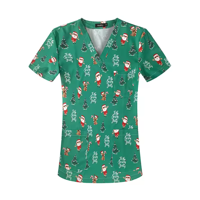 New Nursing Uniforms Tops for Hospital&private Clinics&beauty Salons With V-neck Floral Printed Short Sleeves Women Scrubs