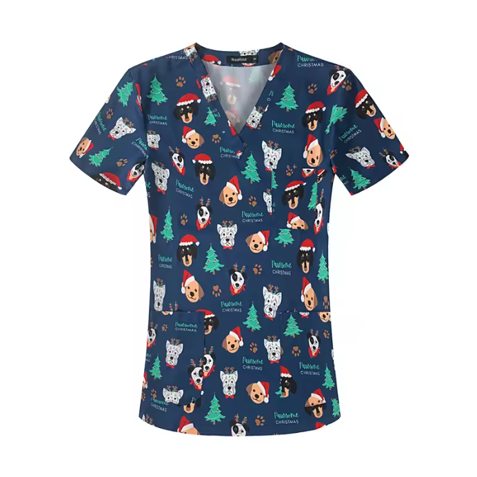 New Nursing Uniforms Tops for Hospital&private Clinics&beauty Salons With V-neck Floral Printed Short Sleeves Women Scrubs