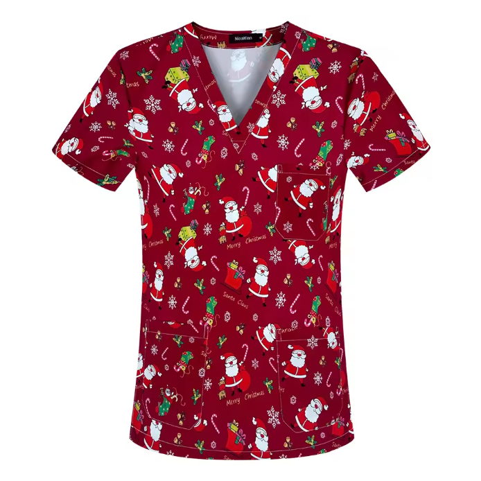 New Nursing Uniforms Tops for Hospital&private Clinics&beauty Salons With V-neck Floral Printed Short Sleeves Women Scrubs