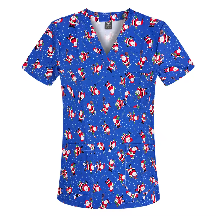 New Nursing Uniforms Tops for Hospital&private Clinics&beauty Salons With V-neck Floral Printed Short Sleeves Women Scrubs