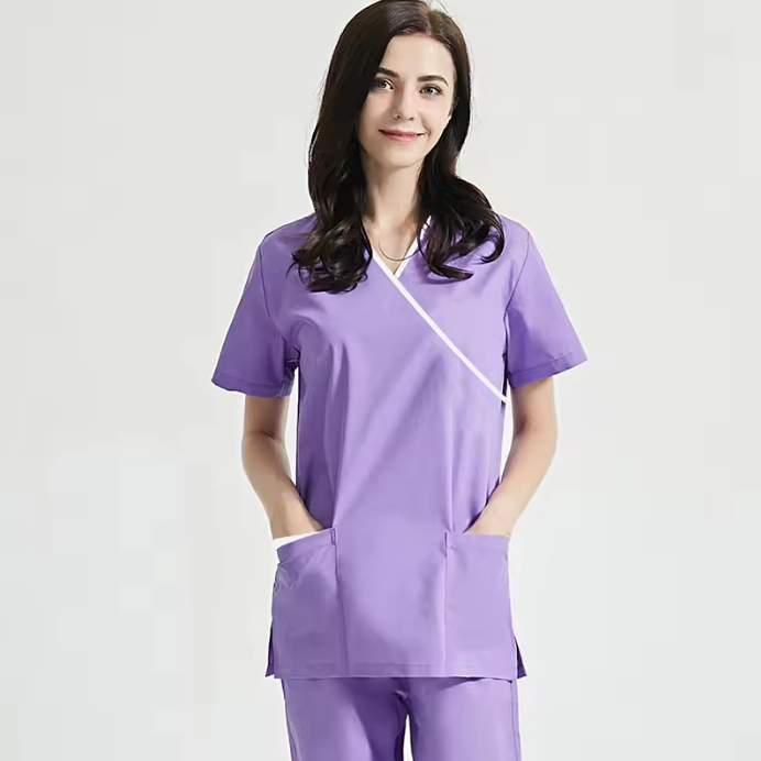 Wholesales Nurse Uniforms Sets Hospital Scrubs V Neck Cotton-Polyester Spandex Fabric High-temperature Resistant
