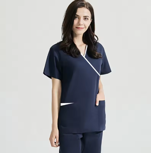 Wholesales Nurse Uniforms Sets Hospital Scrubs V Neck Cotton-Polyester Spandex Fabric High-temperature Resistant