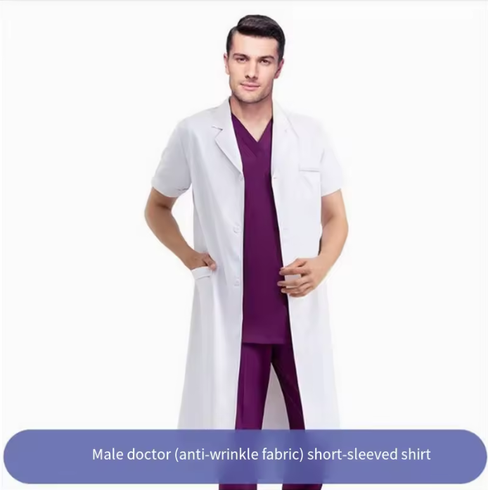 White Unisex Custom Scrubs Sets Nurses&Doctor Lab Coat Scrub Uniforms Comfortable Short Sleeve Hospital Use Woven 35%Cotton