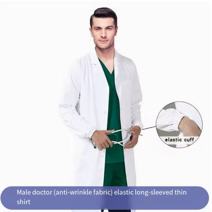 White Unisex Custom Scrubs Sets Nurses&Doctor Lab Coat Scrub Uniforms Comfortable Short Sleeve Hospital Use Woven 35%Cotton