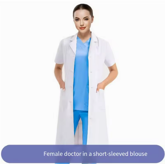 White Unisex Custom Scrubs Sets Nurses&Doctor Lab Coat Scrub Uniforms Comfortable Short Sleeve Hospital Use Woven 35%Cotton