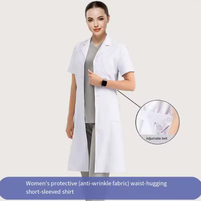 White Unisex Custom Scrubs Sets Nurses&Doctor Lab Coat Scrub Uniforms Comfortable Short Sleeve Hospital Use Woven 35%Cotton