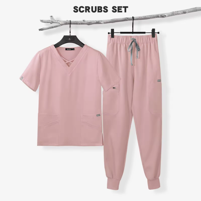 Nursing Scrubs New Style Nurse Uniform Short Sleeve Top and Pants Hospital Salon Workwear V-Neck Uniform Nurse Women Set