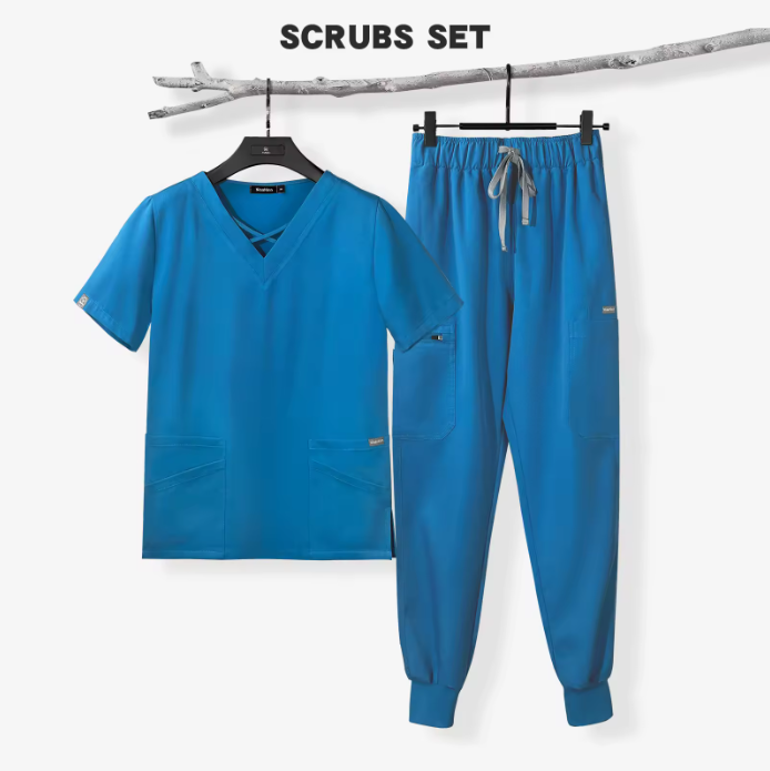 Nursing Scrubs New Style Nurse Uniform Short Sleeve Top and Pants Hospital Salon Workwear V-Neck Uniform Nurse Women Set