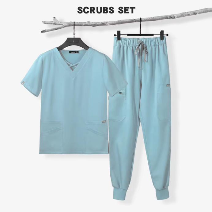 Nursing Scrubs New Style Nurse Uniform Short Sleeve Top and Pants Hospital Salon Workwear V-Neck Uniform Nurse Women Set