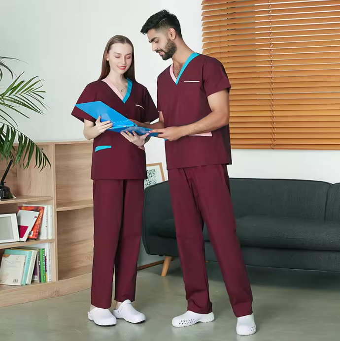 Uniform Nurse Women Set Jogger Suit Stretch Tops & Pants Scrubs Uniforms With Multi Pocket Esthetician Workwear