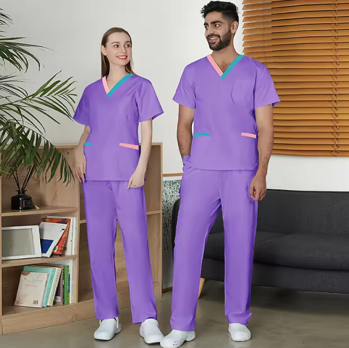 Uniform Nurse Women Set Jogger Suit Stretch Tops & Pants Scrubs Uniforms With Multi Pocket Esthetician Workwear