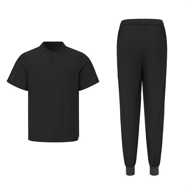 Scrubs Sets 4-Way Stretch Fabric Water Resistant Nurse Uniform Comfortable Round-neck with 3 Button Design Joggers for Hospital