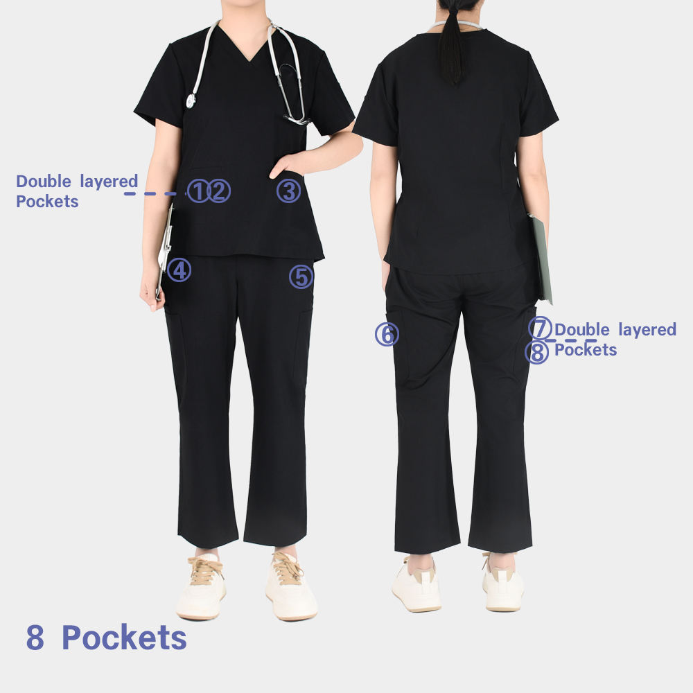 4-Way Stretch Nurse Scrubs Set Unisex Breathable Moisture-Wicking Nursing Uniform with 8 Pockets Customizable Hospital Workwear