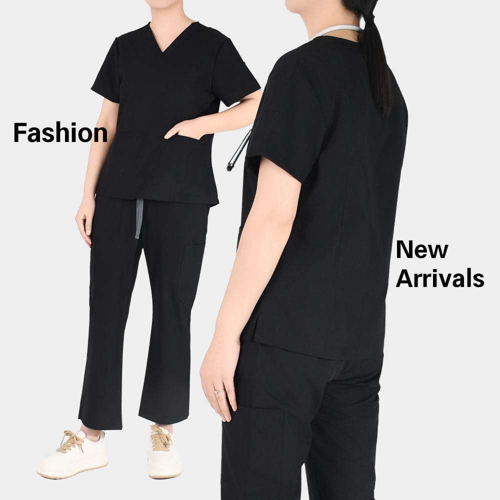 4-Way Stretch Nurse Scrubs Set Unisex Breathable Moisture-Wicking Nursing Uniform with 8 Pockets Customizable Hospital Workwear