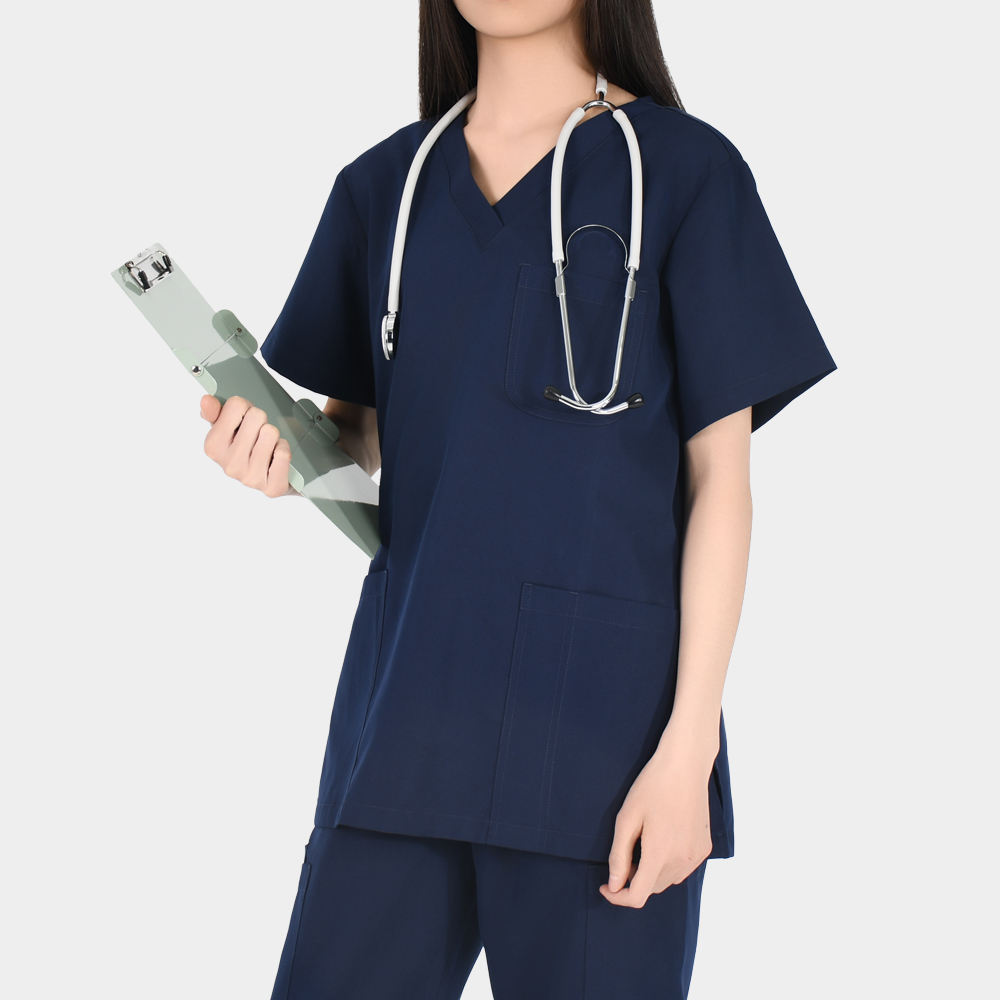 4-Way Stretch Hospital Uniform Scrubs Tops Stylish Durable Stretchable Workwear V-Neck Short Sleeve for Nurse Nursing Uniform