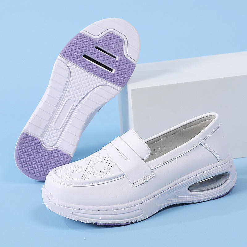 Scrubs Shoes for Women Hospital White Purple Nurse Shoes Anti-slip with Carbon Fiber Anti-twist Support Plate MD Shock-absorbing