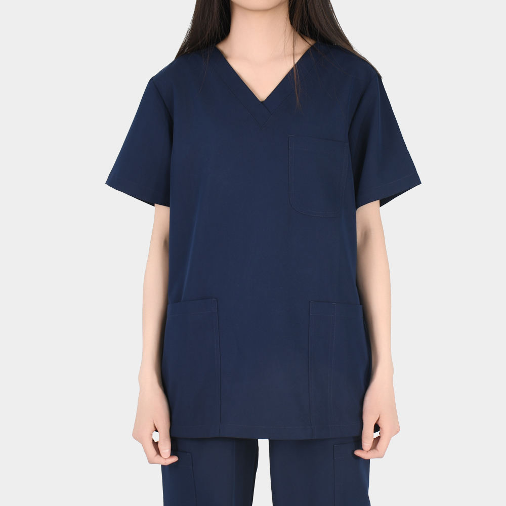 4-Way Stretch Hospital Uniform Scrubs Tops Stylish Durable Stretchable Workwear V-Neck Short Sleeve for Nurse Nursing Uniform