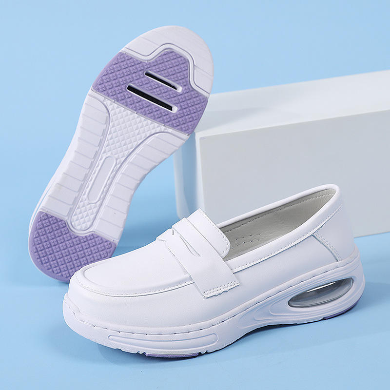 Scrubs Shoes for Women Hospital White Purple Nurse Shoes Anti-slip with Carbon Fiber Anti-twist Support Plate MD Shock-absorbing