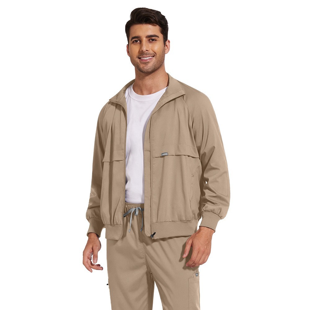 Fall Winter Warm Medical Scrub Jacket, Unisex Stand Collar Zip Up Design, Loose Long Sleeve Hospital Work Uniform with Pockets for Medical Staff