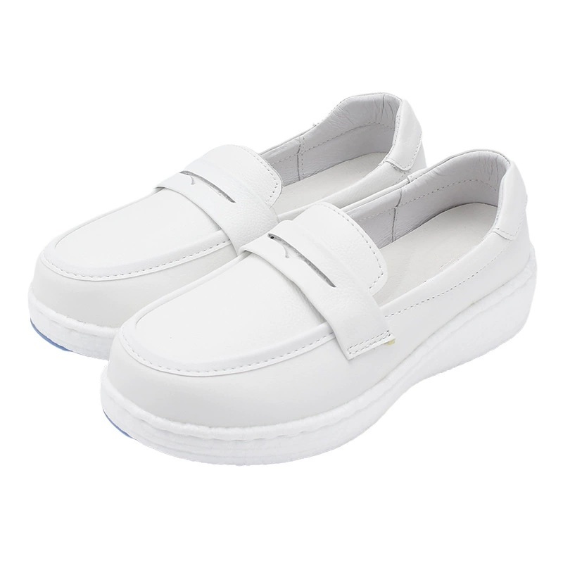 Casual White Genuine Leather Nurse Shoes for Women Comfortable and Breathable for Hospitals