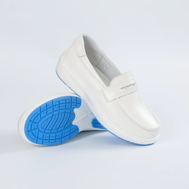 Casual White Genuine Leather Nurse Shoes for Women Comfortable and Breathable for Hospitals