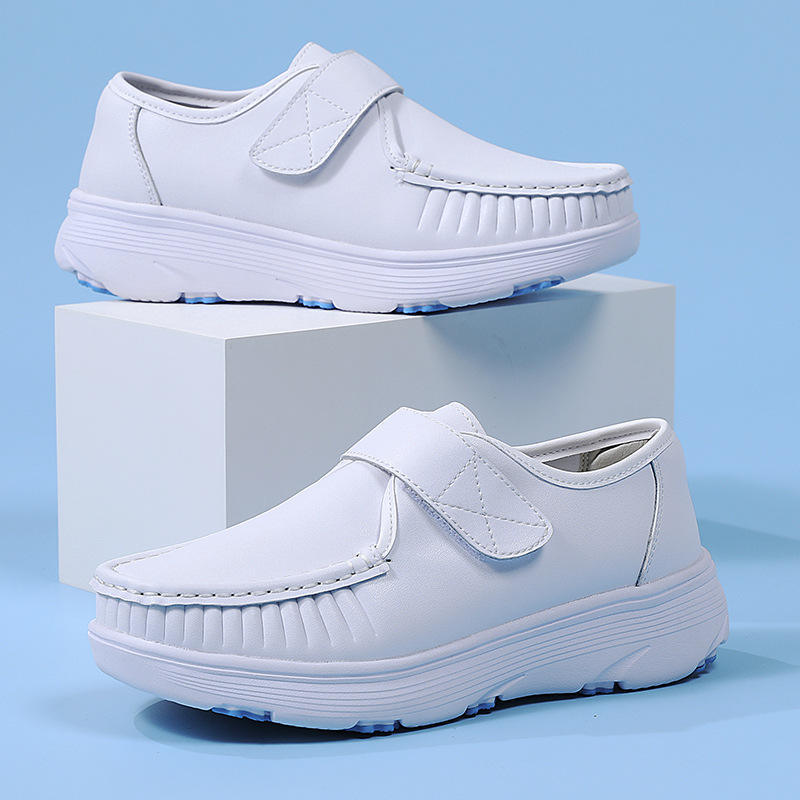 Comfortable Genuine Leather Nurse Shoes with Soft Soles and Breathable Velcro Fastening for Hospital&Home&Private Clinic