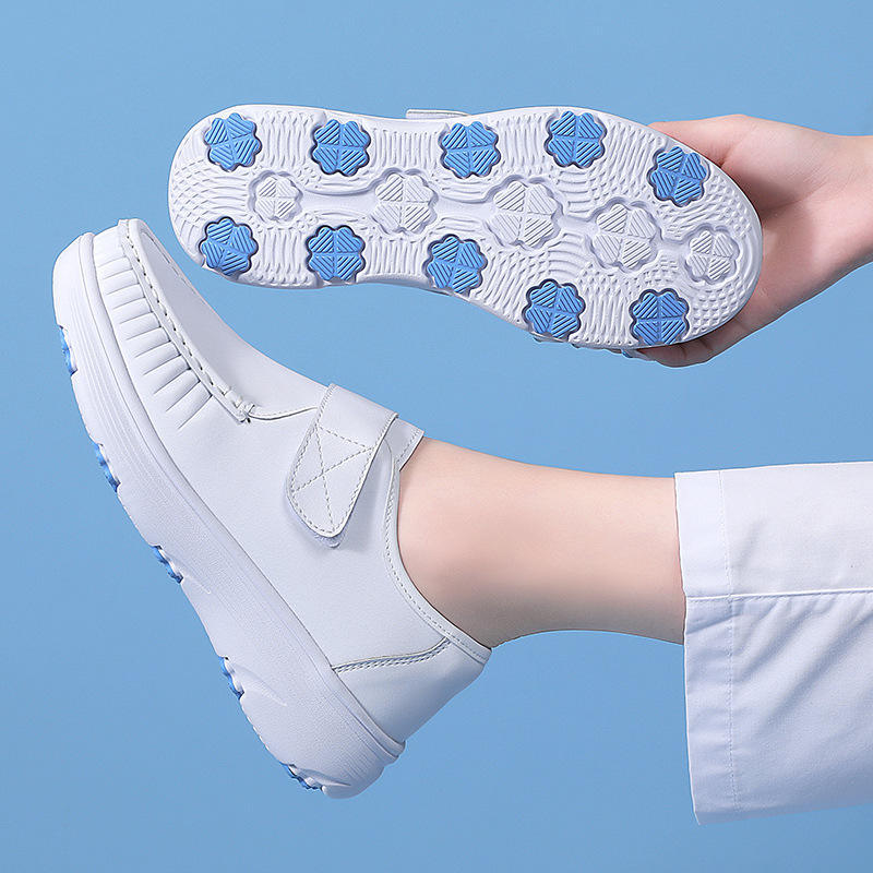 Comfortable Genuine Leather Nurse Shoes with Soft Soles and Breathable Velcro Fastening for Hospital&Home&Private Clinic
