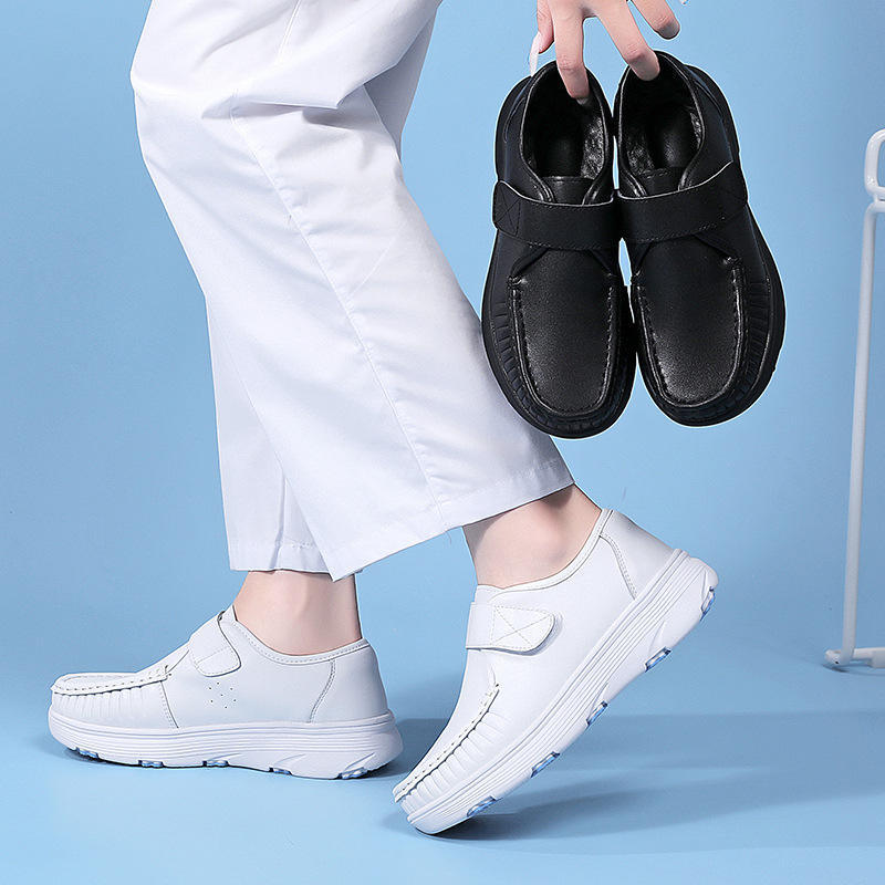 Comfortable Genuine Leather Nurse Shoes with Soft Soles and Breathable Velcro Fastening for Hospital&Home&Private Clinic