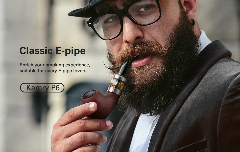 Kamry P6 Classical E Pipe, Rechargeable 1400mah, E Cigarette Starter Kit Airflow Adjustable, Refillable Atomizer Tank with Micro USB Charger, E Pipes Vapor Gift Package