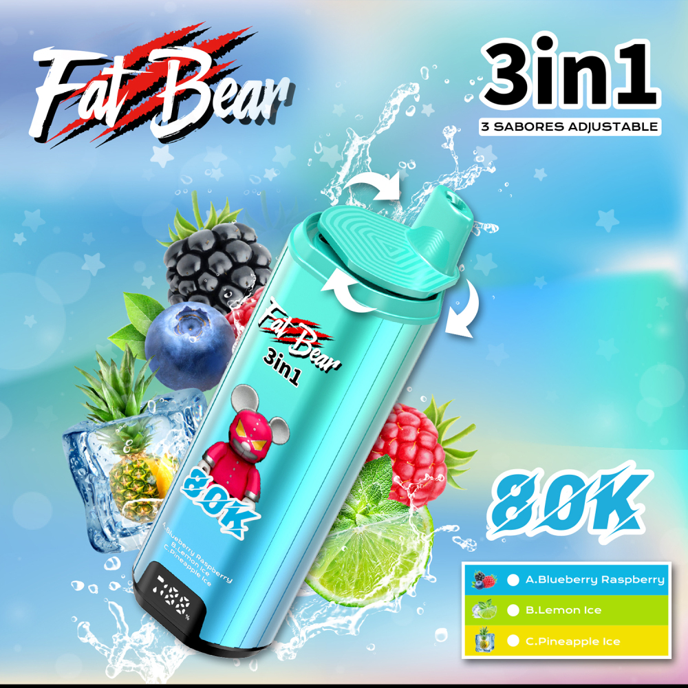 Fat Bear Triple 3 in 1 Blueberry Raspberry+ Lemon lce +Pineapplenlce flavors