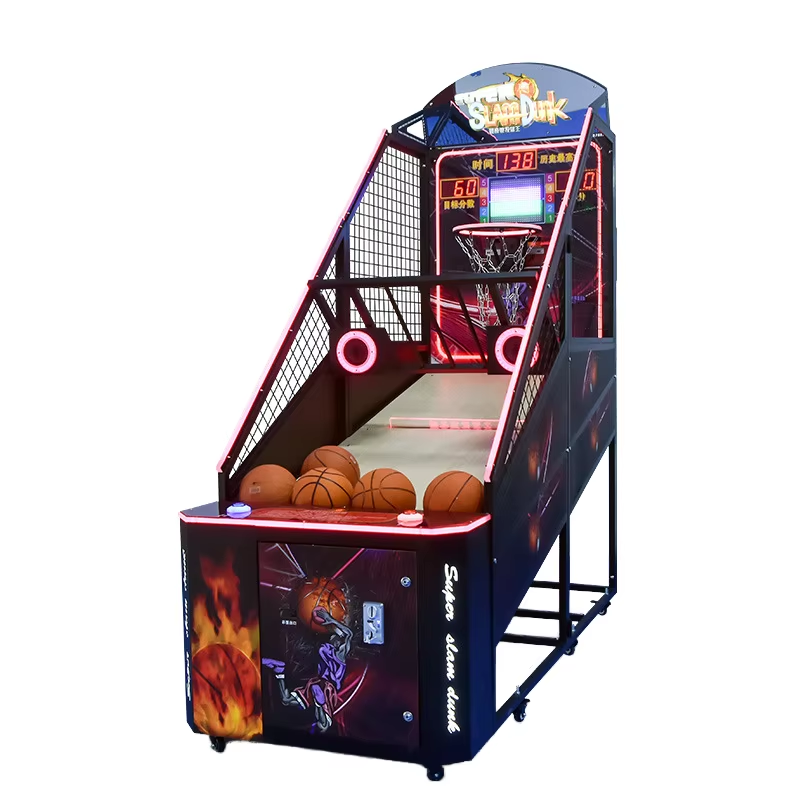 Left side of commercial arcade basketball machine with sturdy structure