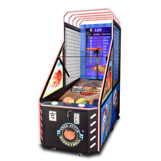 Left side of kids’ basketball arcade machine