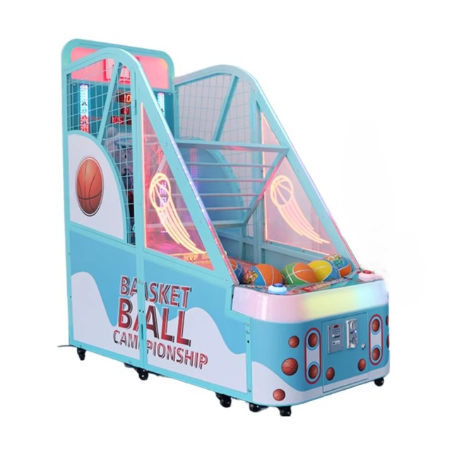 Left side view of kids basketball arcade machine