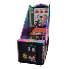 Left view of adult sports crazy shooting basketball arcade machine