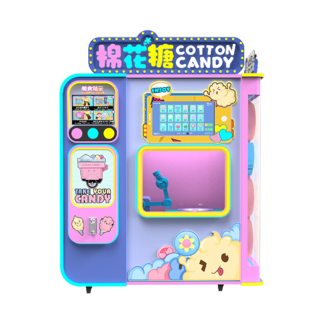 Front view of cotton candy vending machine for sale with touchscreen interface