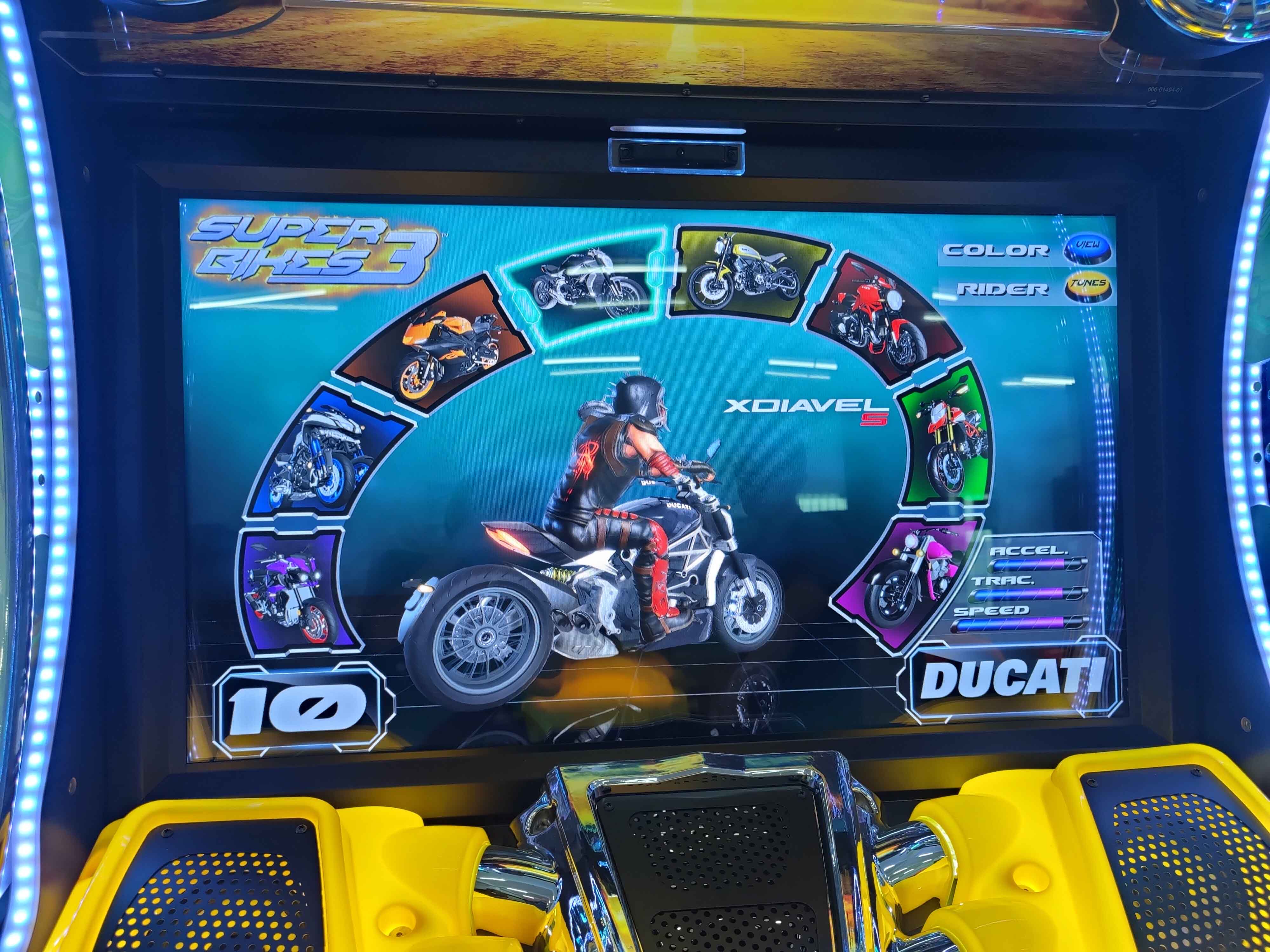 Super Bikes 3 motorcycle racing arcade game screen showing in-race view