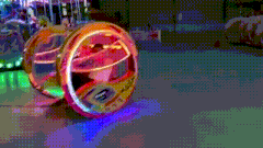 180 spin car in motion during amusement ride